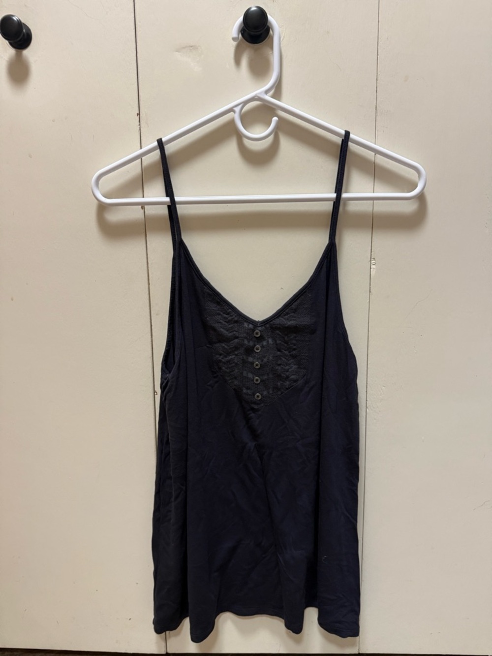 American Eagle Outfitters Black Embroidered-Front Spaghetti Strap Tank Top